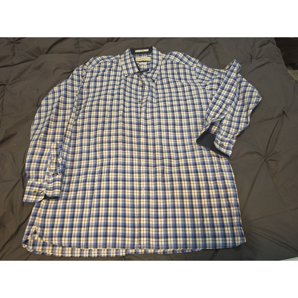 Henry Grethel Button Down Shirt Mens XXL Blue Plaid Excellent Classic Fit Cotton